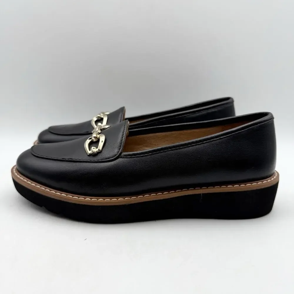 Naturalizer Womens Adiline-Bit Flat Loafers US 6 Wide EU 36 Black Leather EUC
